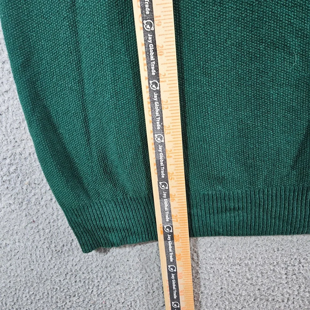 Scalpers Mens Green V-Neck Textured Knit Skull Logo Pullover Sweater Size Large